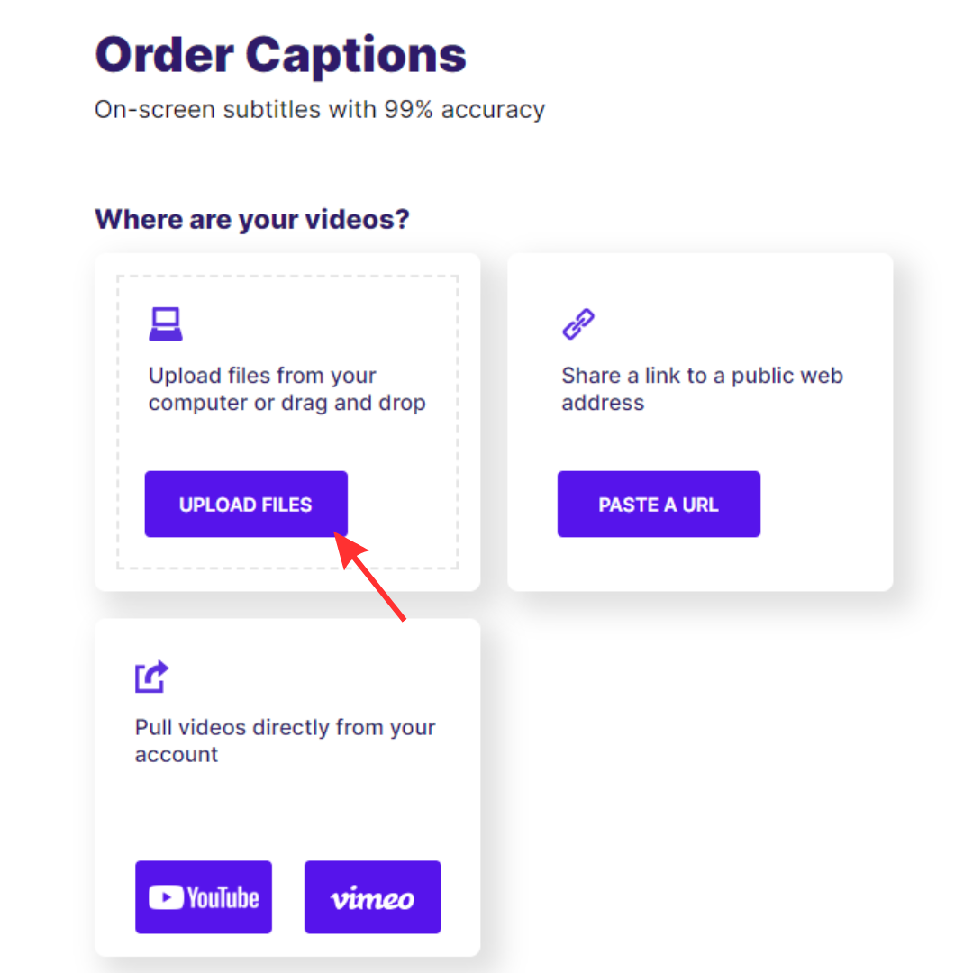 Screenshot of English Captions checkout upload files button