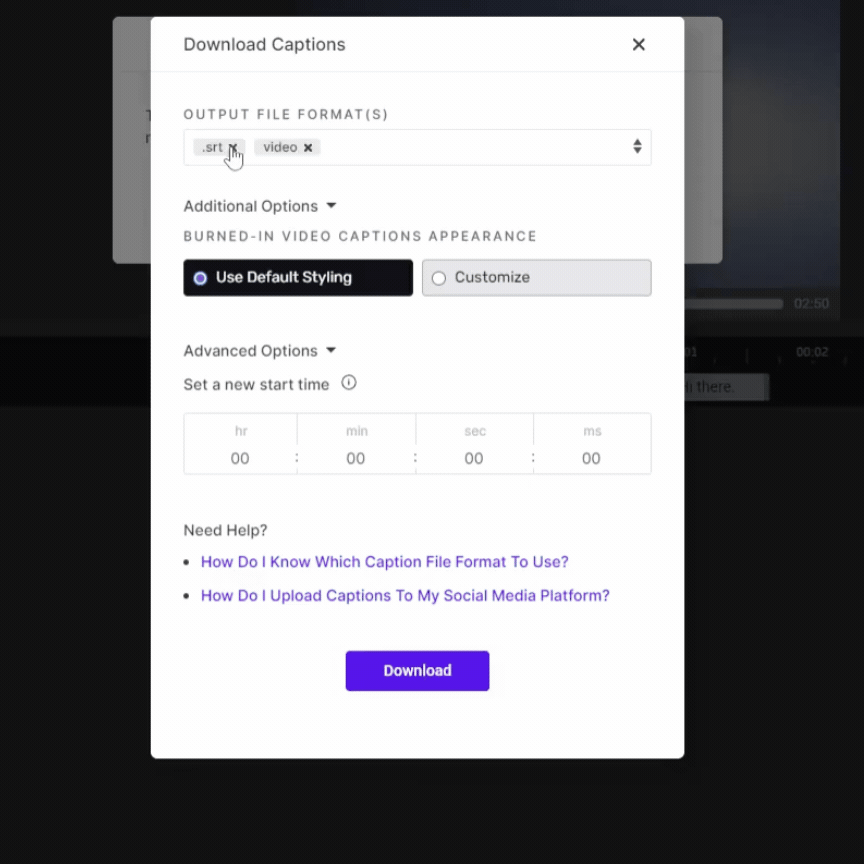 Screencast of download burned in captions.gif