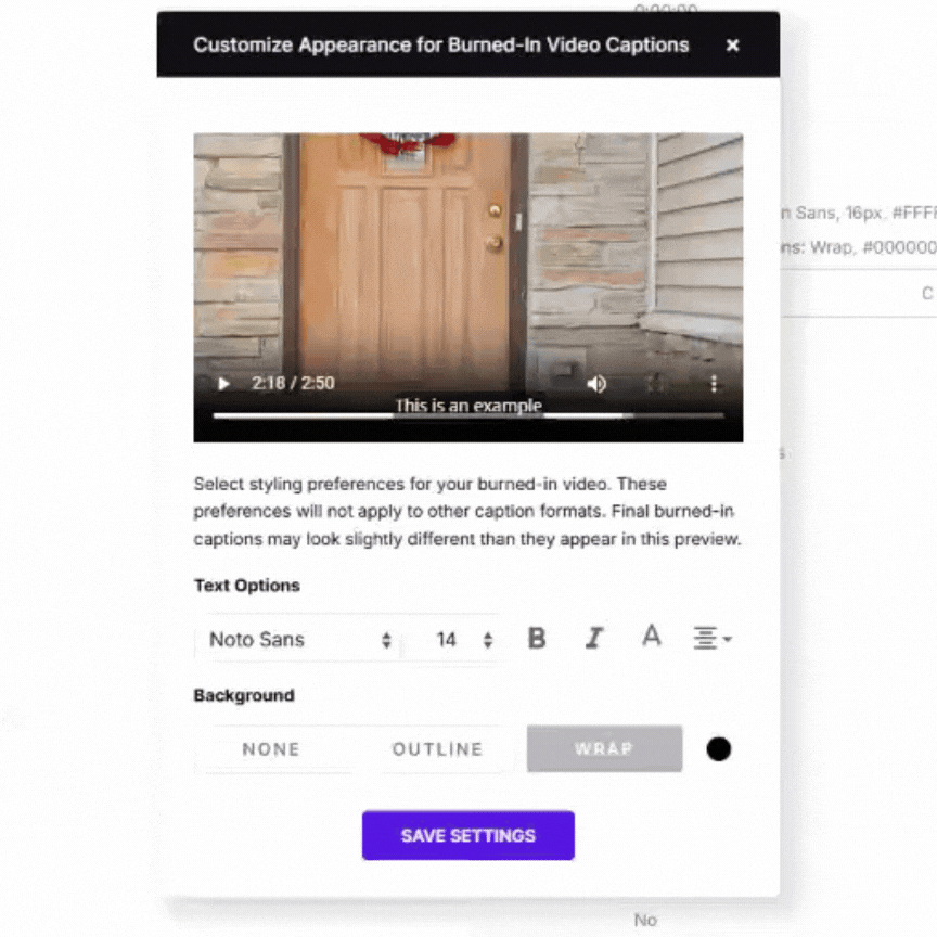 screencast of customize burned-in captions.gif